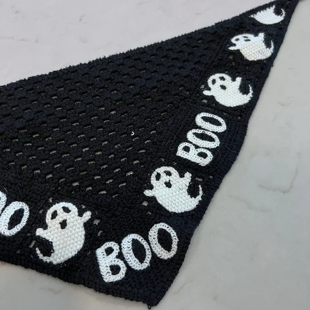 Crochet Head Scarf Halloween Black White Ghosts‎ Boo One Size